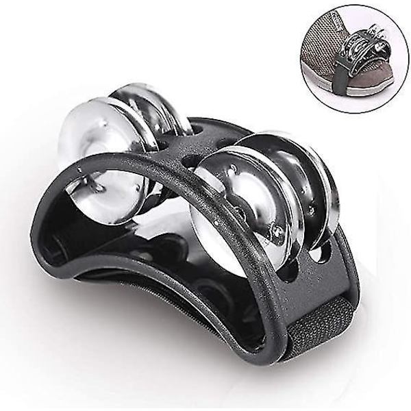 Fottamburin Percussiontrumma Jingle Bell Instrument Svart