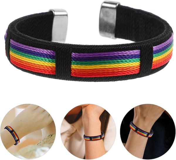 Regnbue mansjettarmbånd i polyester for kvinner, åpent justerbart regnbuearmbånd