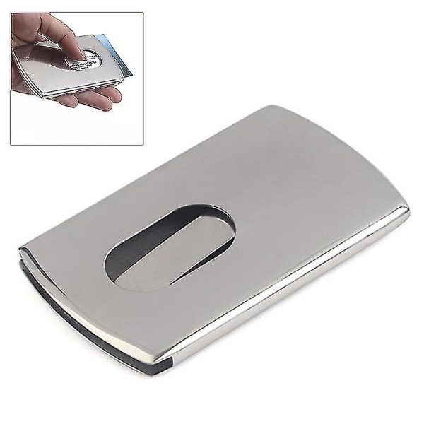 Visitkortholder Kvinder tommelfinger glider ud Rustfrit stål lomme-id Kreditkortholder (1 stk, sølv)