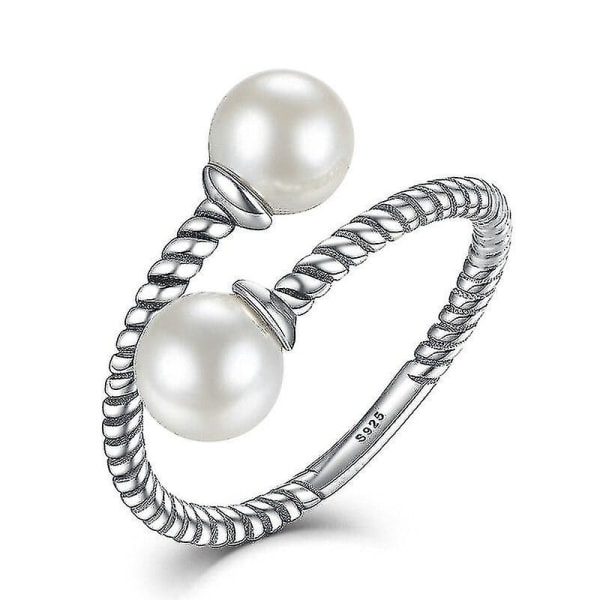 Freshwater Pearl Beads 925 Sterling Silver Elegant Twist Open Justerbara Ringar För Kvinna