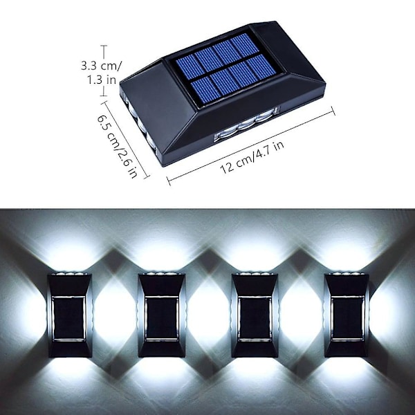 4 st 12 LED Solcellslampa för utomhusvägg, IP65 Vattentät