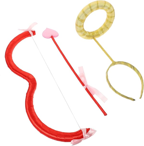 Cupidon jousi- ja nuolisetti kultaisella halolla, ystävänpäivän Cupido-asuasuste