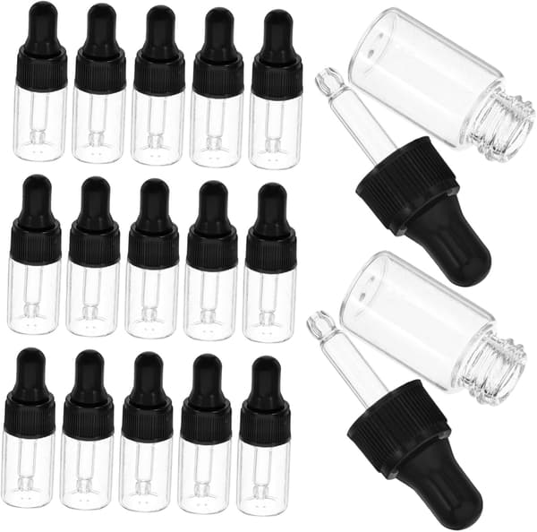 Minidroppflaskor för eteriska oljor och hudvårdsprodukter 20 st 3 ml glas och PP-material
