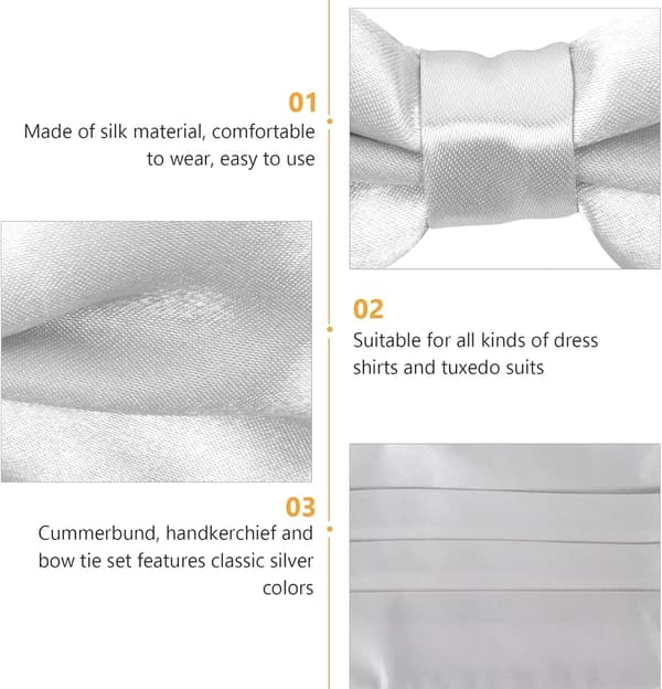 Herre butterfly, lommetørklæder, mavebælte, silke, klassisk, elegant, sølv, one size