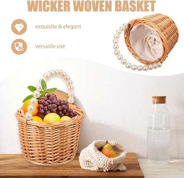 Pärlhandhållen flätad blomkorg Elegant flätad korg
