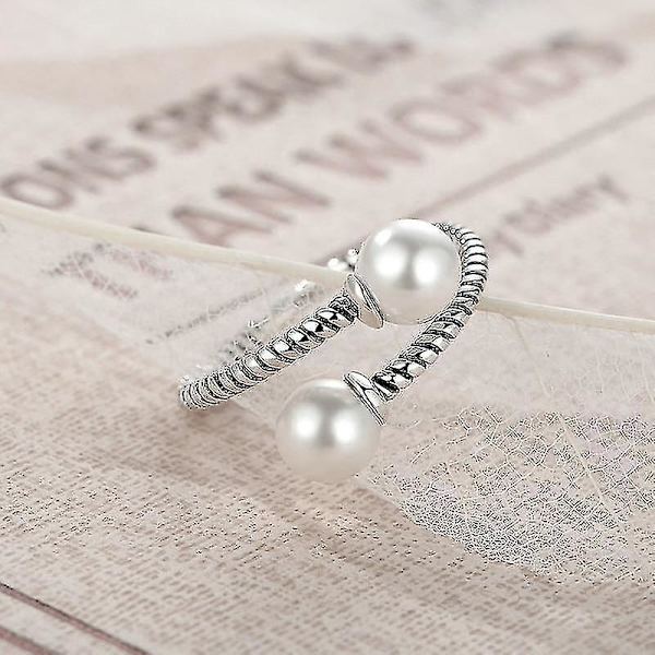 Ferskvandsperleperler 925 Sterling Sølv Elegant Twist Åben Justerbar Ringe Til Kvinder