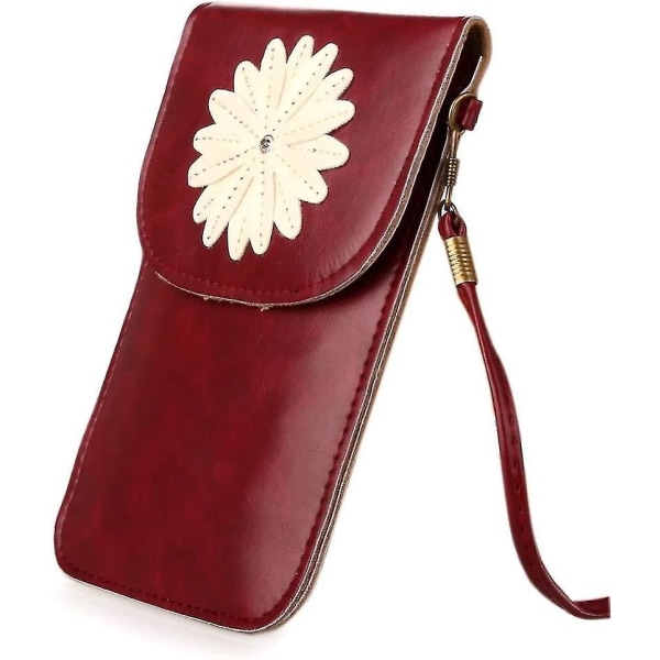 Mote blomsterdesign lommebok Pu skinn berøringsskjerm telefonveske, crossbody skulderveske