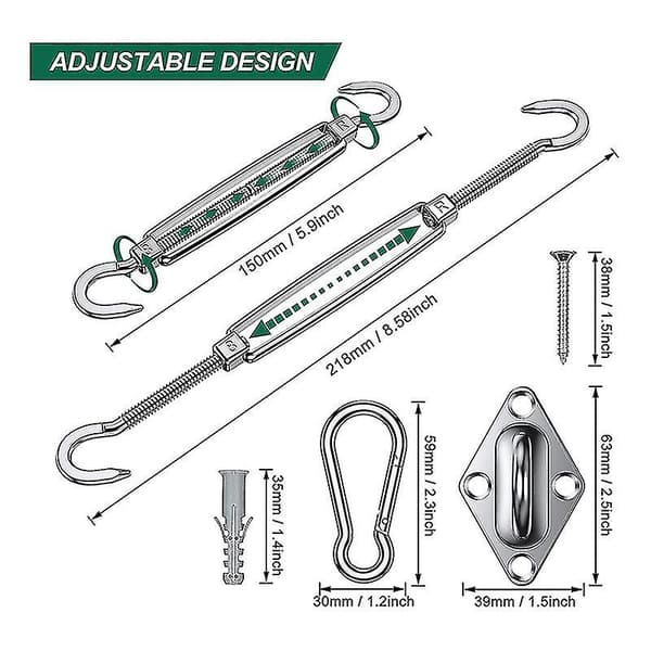 Solsejl Hardware Kit 304 Grade Rustfrit Stål Anti-Rust Solsejl