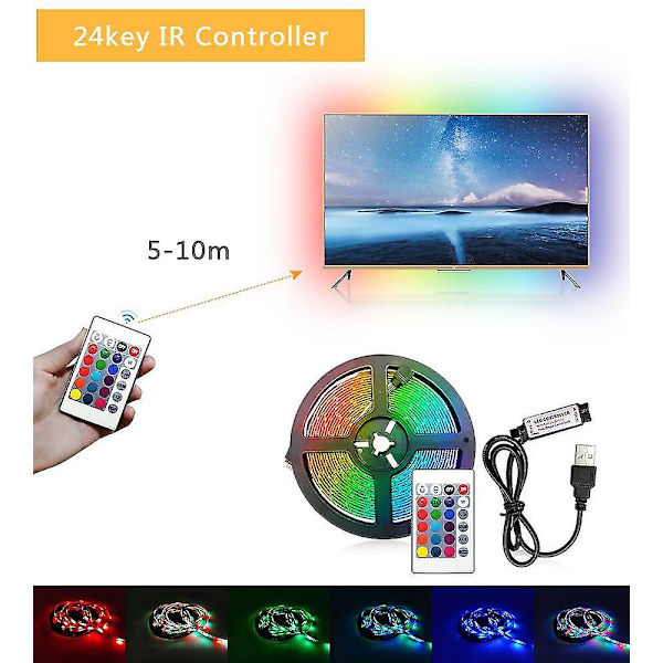 USB-driven LED-ljusremsa med fjärrkontroll, icke-vattentät RGB 2835