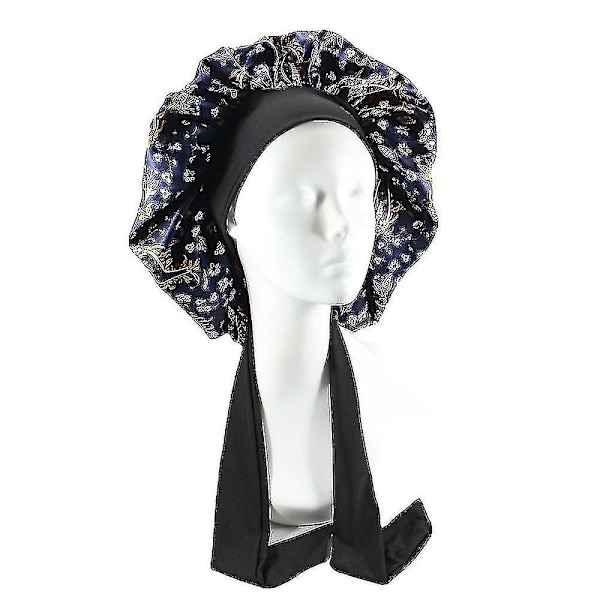 2 st Siden Bonnet Satin Bonnet för Sovhuva med Bindband Nattmössa