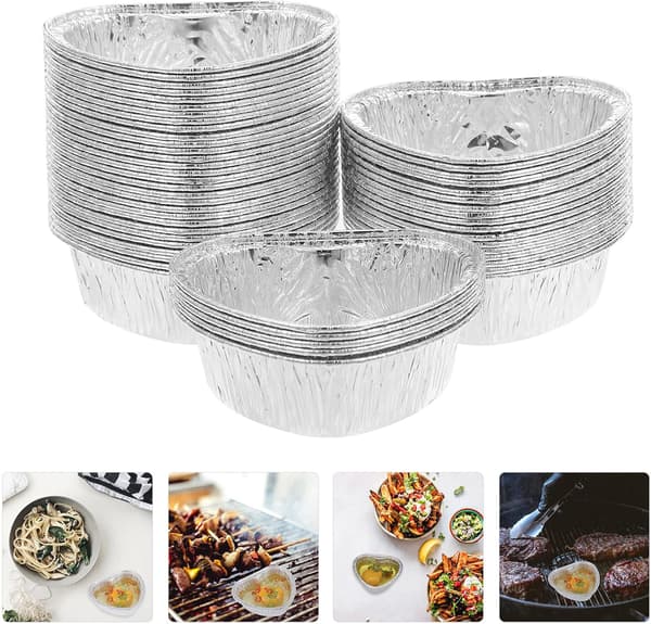 50 stk. hjerteformede bakekopper i tinnfolie, minipaiformer, eggetertformer