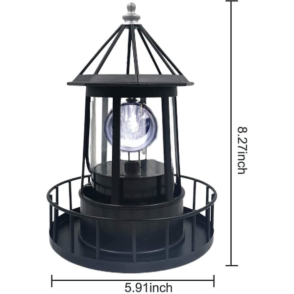 LED-drevet solcelledrevet fyrtårn, 360 graders roterende lampe