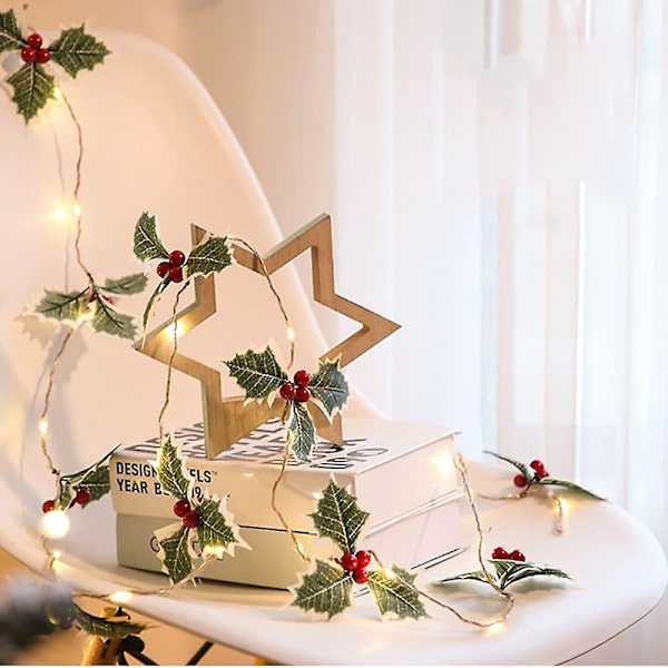 Julröda Fruktblad Fairy String Lights 4.5m 50led Sol