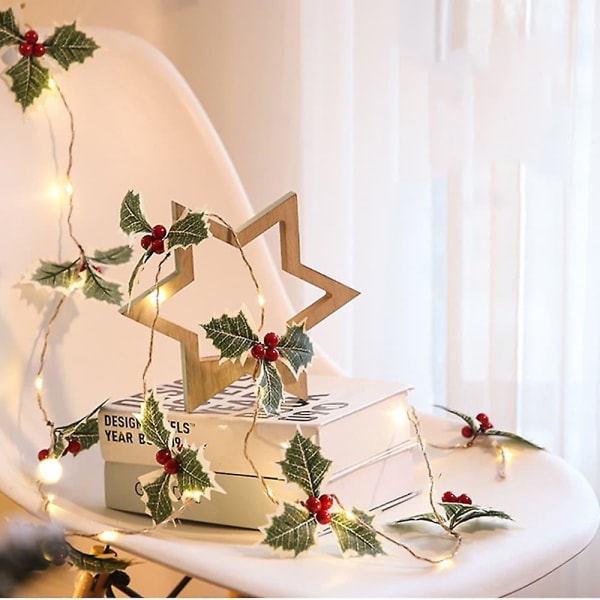 Julröda Fruktblad Fairy String Lights Solenergi