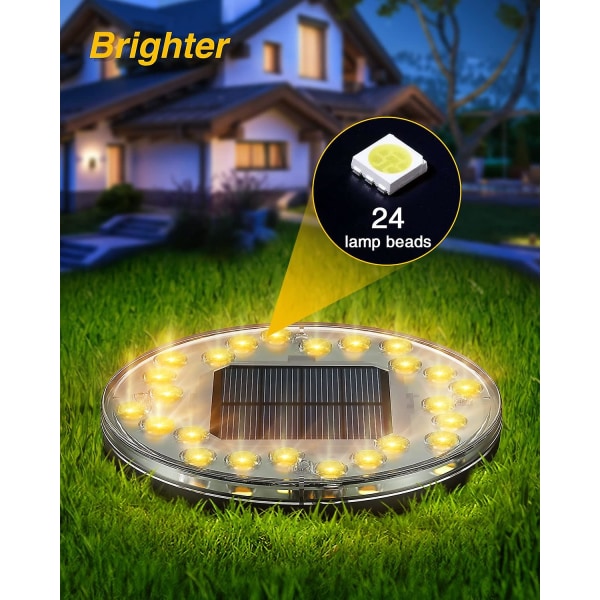 Solcellsmarklampor, 24 LED Solcellsdrivna Utomhusmarklampor, IP68 Vattentät Inbyggd Solcellsdriven Utomhusspotlight, Solcellsmarklampa