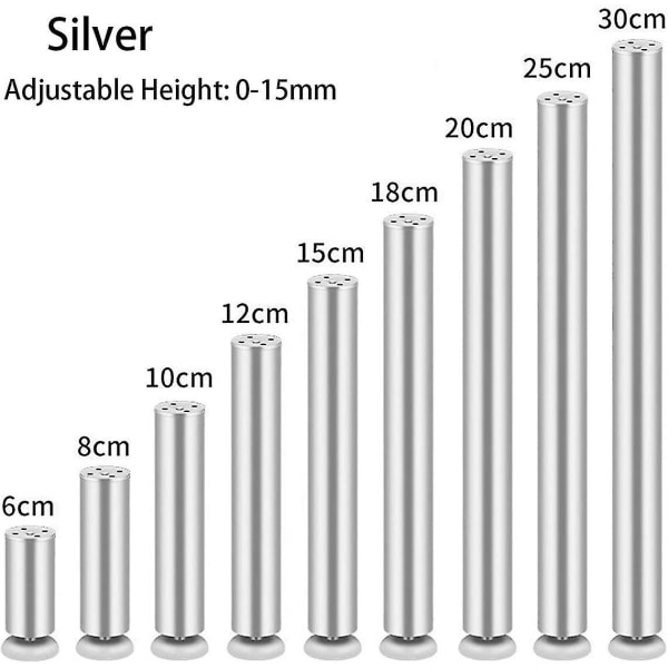 4 stk Møbelbein Tykkere Justerbare Rustfritt Stål Sylindriske Metall Bordbein Sofabein