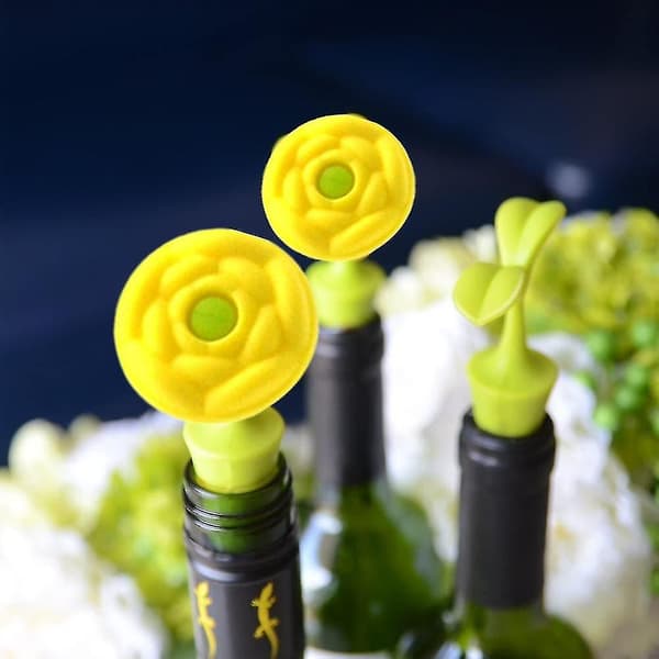 Vinflaskkork, Vinkorksskydd, Set Om 5 Som Vingåvor, Silikonblommor