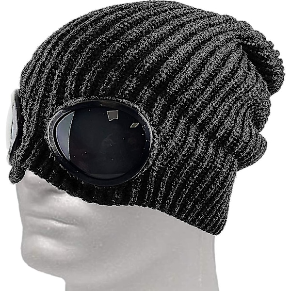 Goggle Lens Beanie Ribbad Stickad Cuffad Vinter Skidmössa Skallemössa Solglasögon Yww