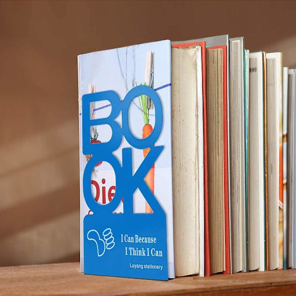 Metallbokstøtte Kreativ \"bok\" Bokstavmønster Bokstøtte Organizer Sklisikker Kunstbokstativ blue