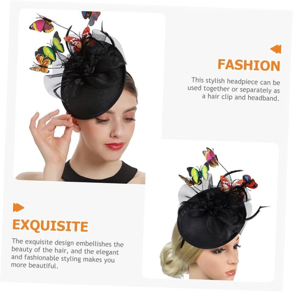Sort sommerfugl fascinator til kvinder ABS og polyesternetmateriale