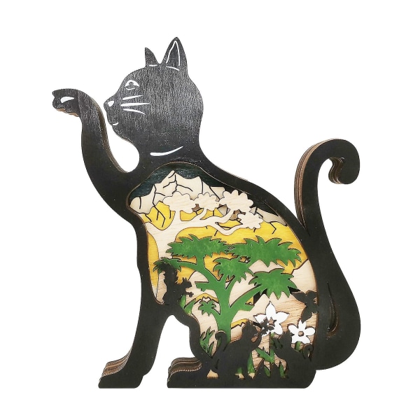 Kattunge Dekorasjon Dyr Tre Kattunge Statue Og Statue Hjem Dekorasjon Flere Lag Kattunge Silhuett Og Skulptur, Hylle Bord Og Skrivebord Kattunge Dekor
