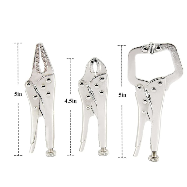 3-pack Mini Låsset 5\" Mini C-klämma, 5\" Långnäsa Låsande Tång, 4\" Böjd Käke Låsande Tång