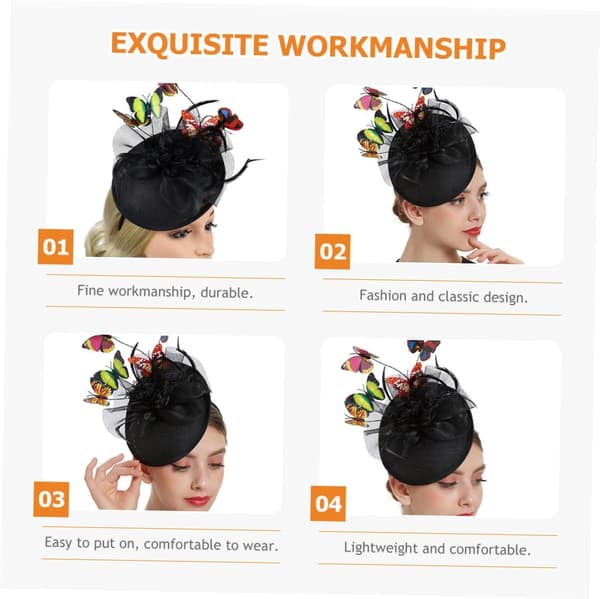 Sort sommerfugl fascinator til kvinder ABS og polyesternetmateriale