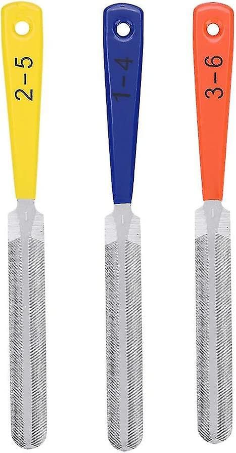 Gitarr Mutterfil, Rostfritt Stål, Dubbelsidig Spårfil Med Gummigrepp (Gul Orange Blå) (3 st)
