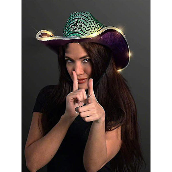 Voksen LED-oplyst Mardi Gras Sequin Hat, Mardi Gras Kostumehat