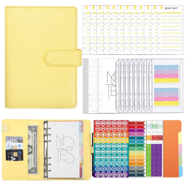 Bogføring Notebook Macaron A11 PU Læder Løsblad Kreativ Kontanter Yellow