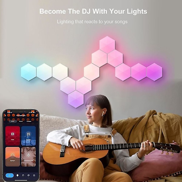 3-pack Hexagonala Tuya Wifi Bluetooth Rgbic Vägglampor
