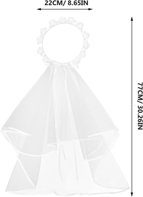 Brudeslør Gasbind Materiale Elegant med Imitert Blomsterdesign Hvit