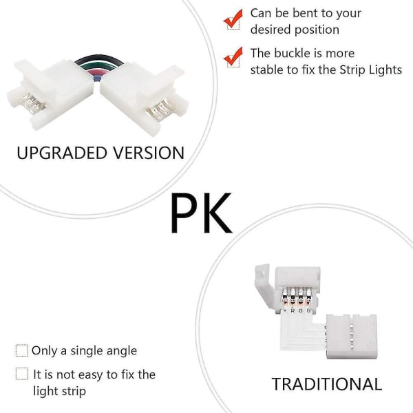 10 stk L-formede 4-bens stik 90-180 grader LED-strimler 10 mm bredde