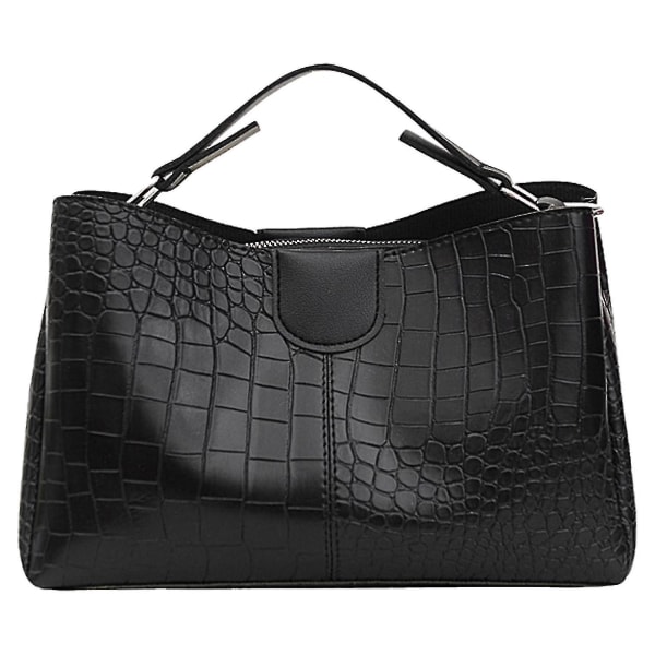 Krokodilmönster Crossbody-väska för kvinnor Pu Leather Business Svart