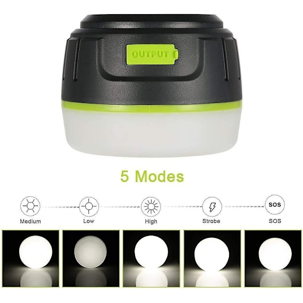 2 i 1 Opladeligt Campinglygte og 5200mah Powerbank Oplader - IP65 Vandafvisende Lysstærk LED Port