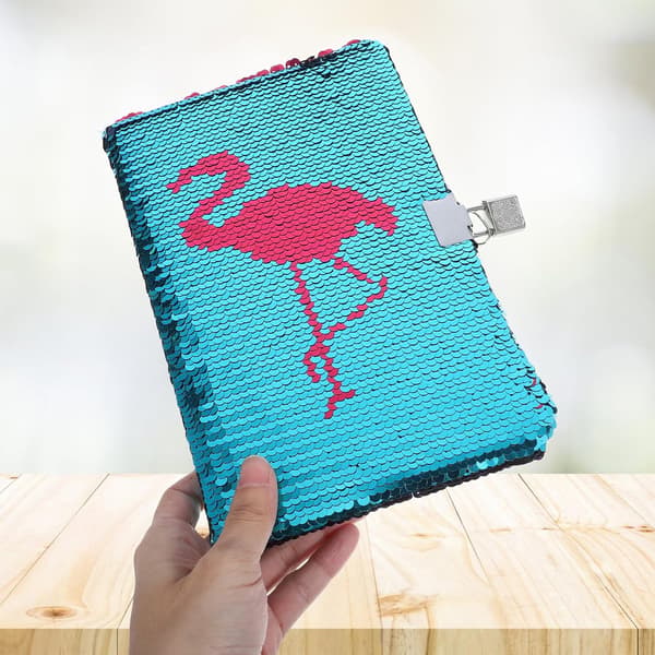 A5 Låsbar Paillet Notesbog med Flamingo Design, Bærbar Studenterjournal og Forretningsnotesblok til Studie
