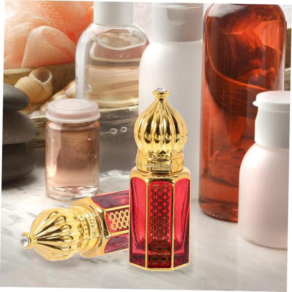 Eterisk olja rullflaskor 2st 6ml röda glas påfyllningsbara parfymflaskor för aromaterapi och kosmetisk användning