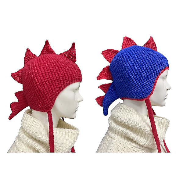 Dinosaur Beanie Morsom Hatt Dinosaur Øreklaffhatt Strikket Dinosaurhatt Mohawk Hatt Red