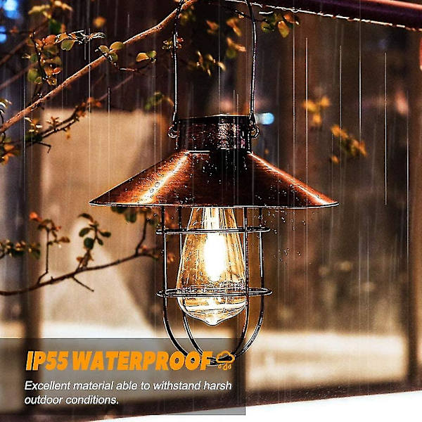 Riippuva Solarlyhty Koukulla, Vintage Led Solarvalo Lämminvalkoisella, Teräskori