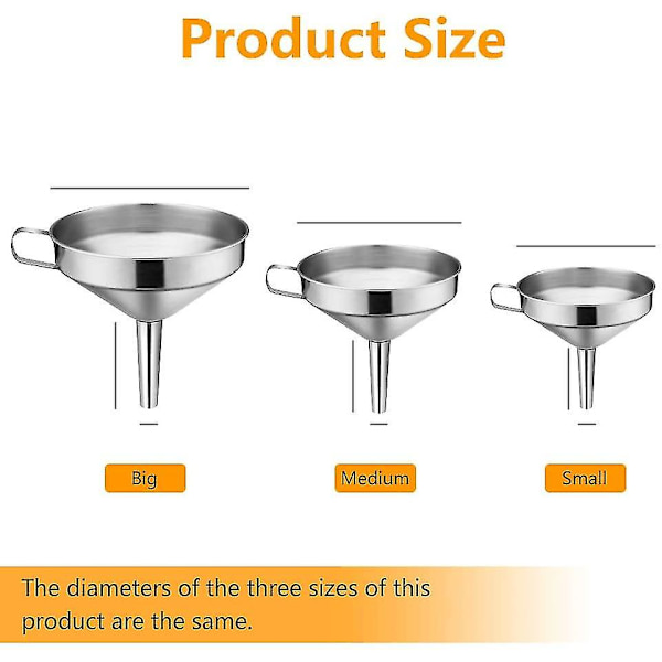 Rostfritt Stål Tratt Köks Sil Tratt Set, 3-pack