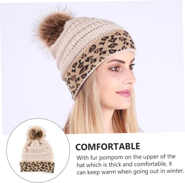 Varm stickad mössa med leopardmönster, delikat vintermössa, dekorativ stickad mössa