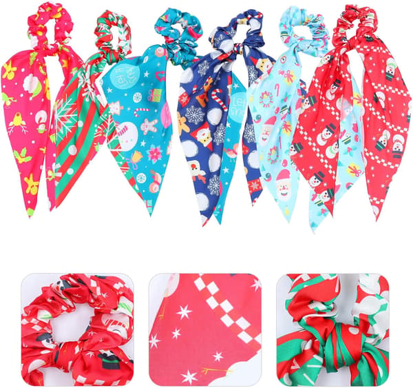 6st Julband Scrunchie Lång Svans Hårband Elastiska Hästsvanshållare Hår Scrunchie Resår för Julkalas