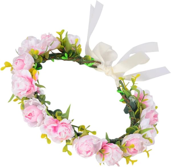 Bryllupskrans for brud, blomsterkrone, kunstige kronblader, boho-blomsterkrans for bryllupshodeplagg