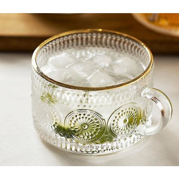 450ml Nordisk Glasskrus Transparent Håndtakkopp Gyllen Kant