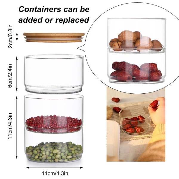 3-pack stapelbara glasburkar med bambulock, lufttäta och förseglade