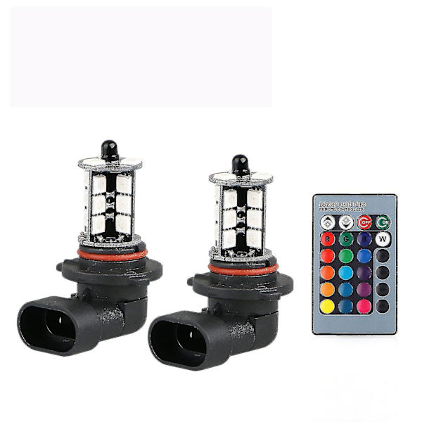 2x 9006 LED 5050 RGB Bilstrålkastare Dimljus med Fjärrkontroll