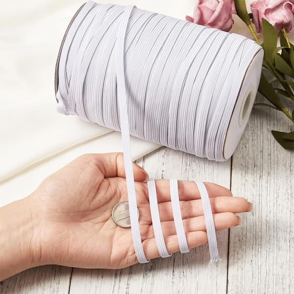180m rulle vitt elastiskt polyesterband för sömnad, 5mm platt stretchband