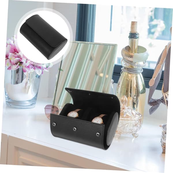 Læder ur opbevaringsboks til mænd Bærbar rejsetaske Elastisk PU-læder rum Ur Organizer Roll