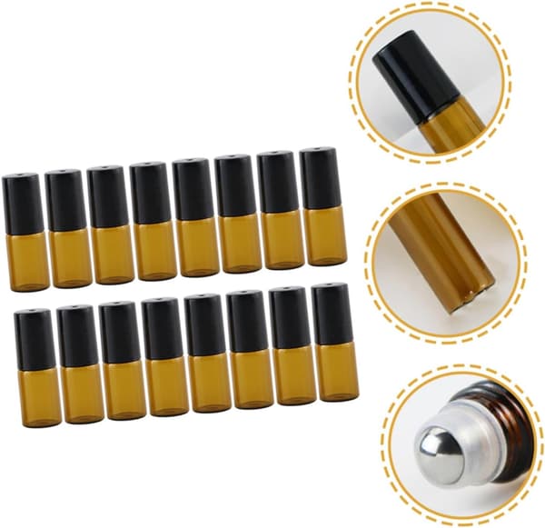 20 st 3 ml eteriska oljerullflaskor Glasrullflaskor Svarta plastlock