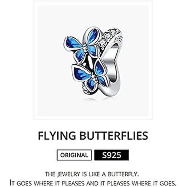 Siniset Butterfly-korut 925 Sterling-hopea-korut sopivat rannekoruun Lmell-naisille lahja